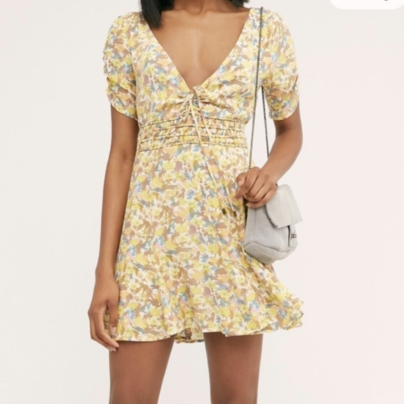 Free PEOPLE forget me not floral mini dress 0 xs - Picture 6 of 16